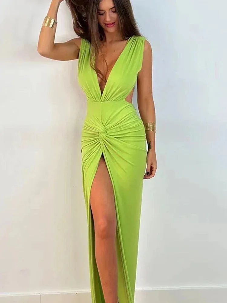 2024 Slit Backless Maxi Sexy Evening Party Sleeveless Bodycon Long Elegant Dress