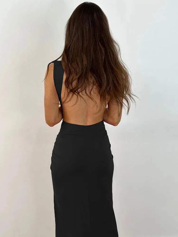 2024 Slit Backless Maxi Sexy Evening Party Sleeveless Bodycon Long Elegant Dress