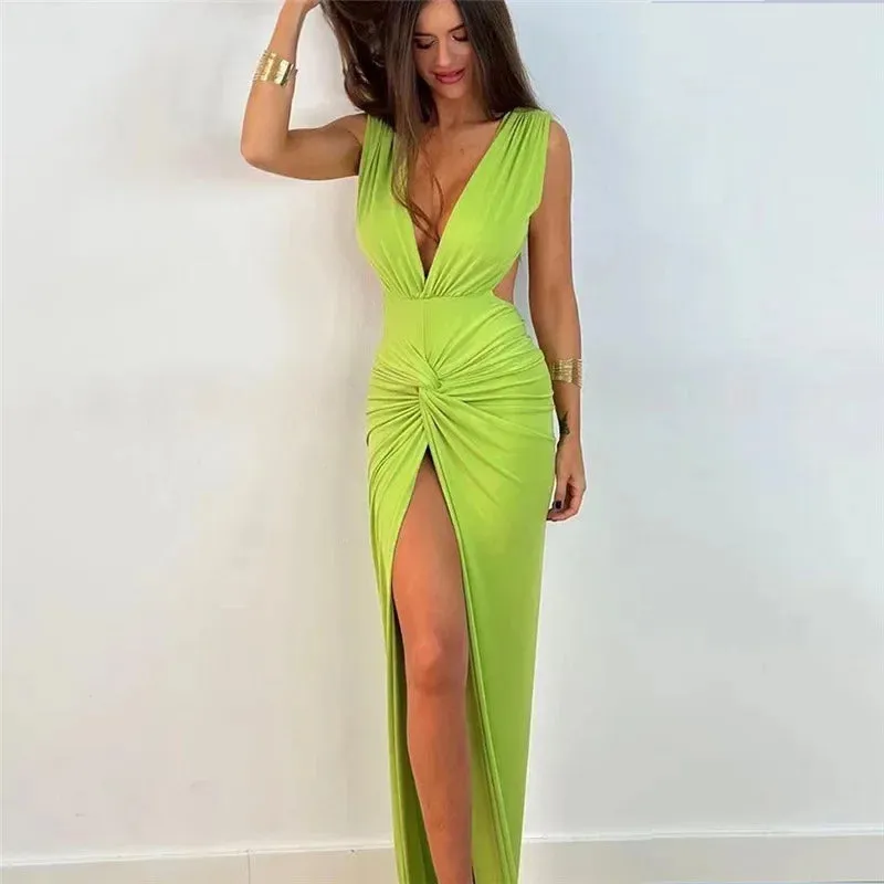 2024 Slit Backless Maxi Sexy Evening Party Sleeveless Bodycon Long Elegant Dress