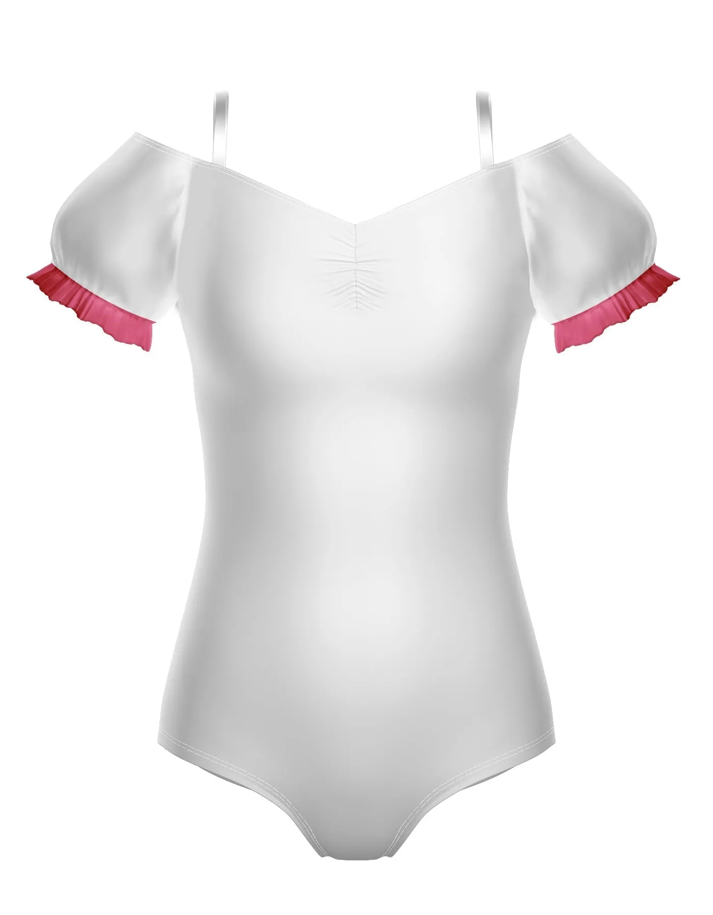 50s Girl Puff Sleeve Off the Shoulder Peasant Leotard