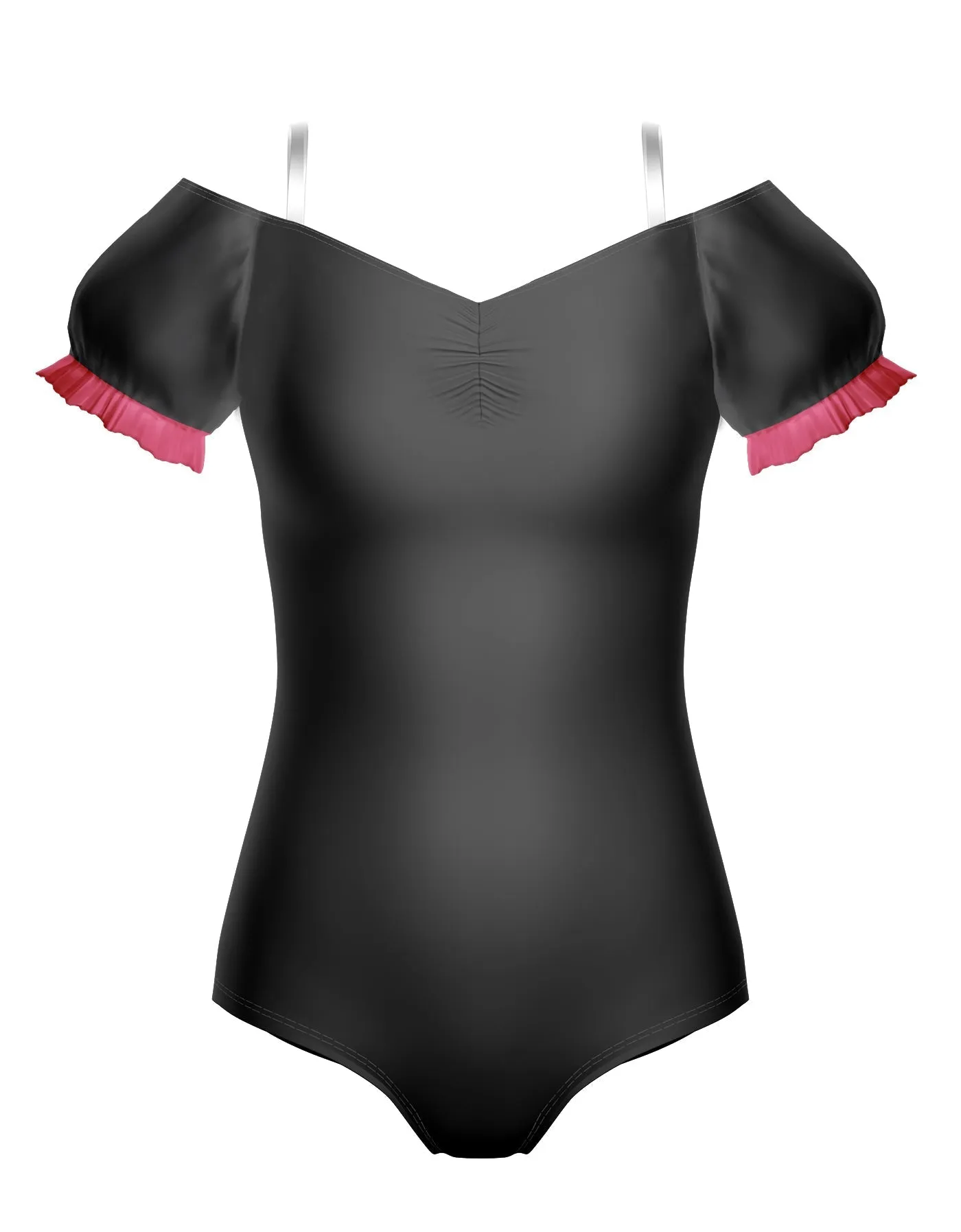 50s Girl Puff Sleeve Off the Shoulder Peasant Leotard