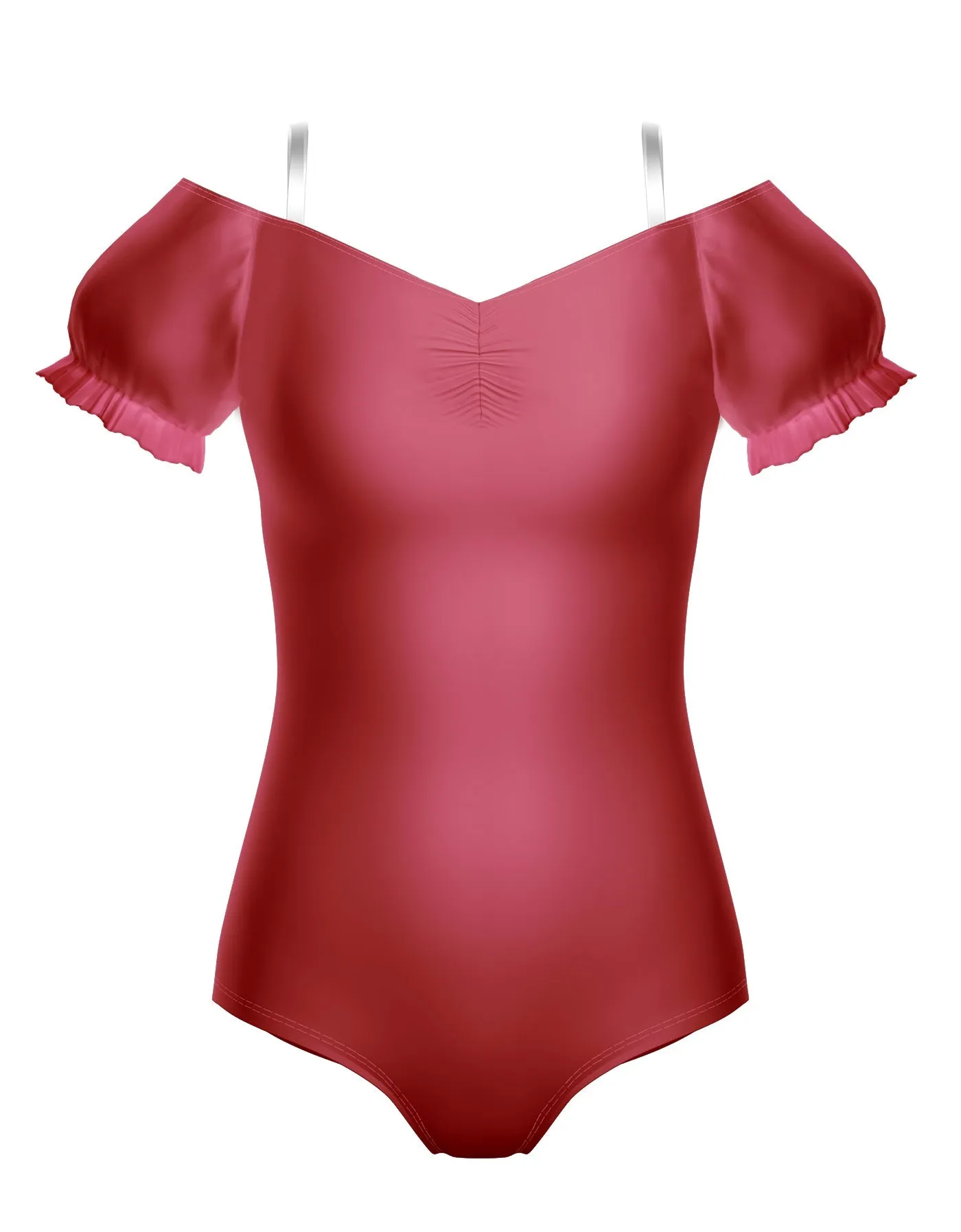 50s Girl Puff Sleeve Off the Shoulder Peasant Leotard