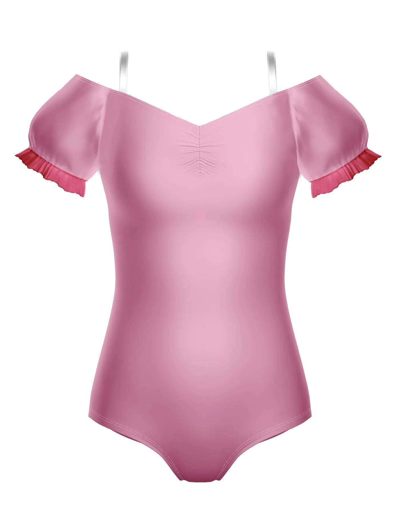 50s Girl Puff Sleeve Off the Shoulder Peasant Leotard