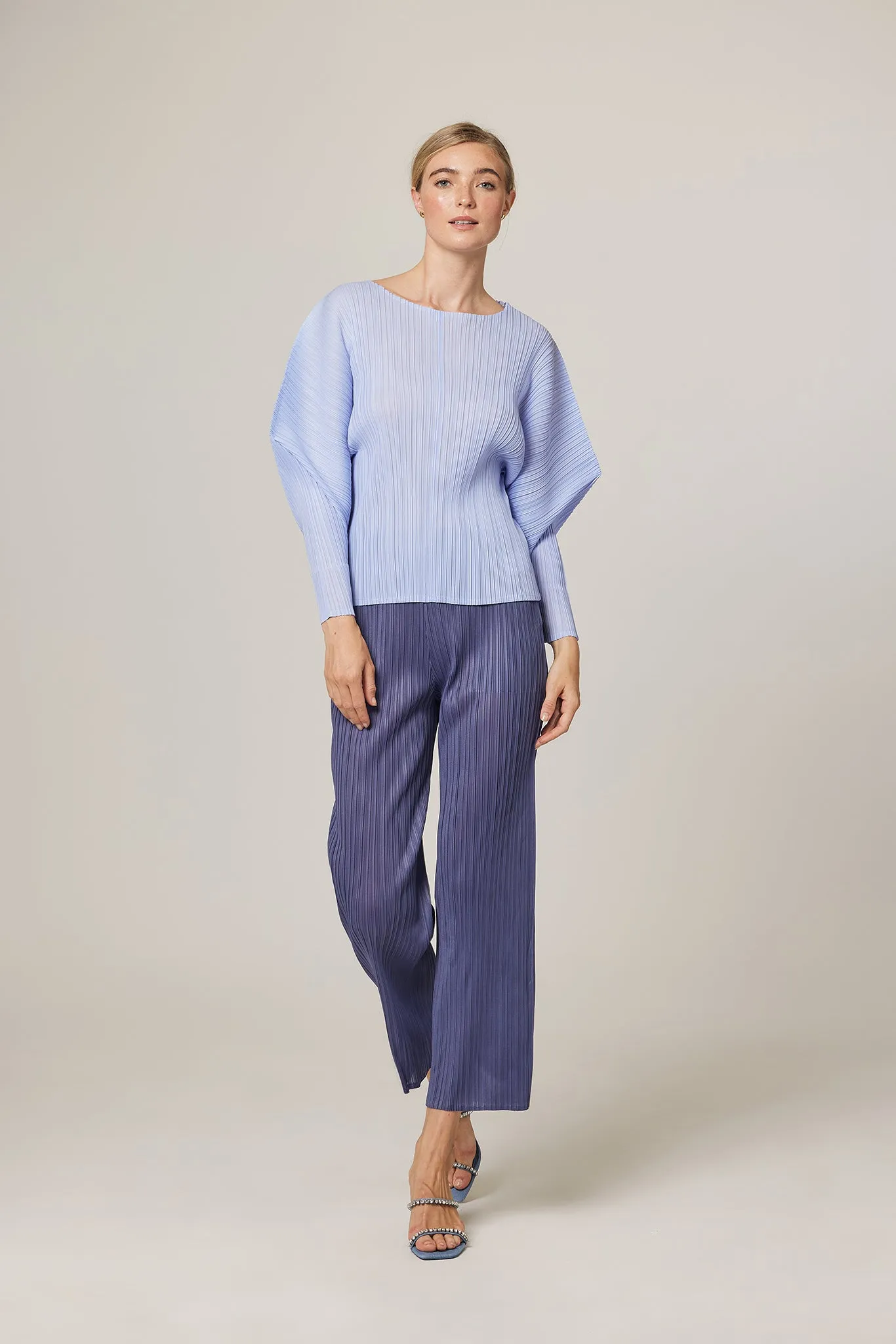 Abigail Curve Sleeves Plissé Satin Top