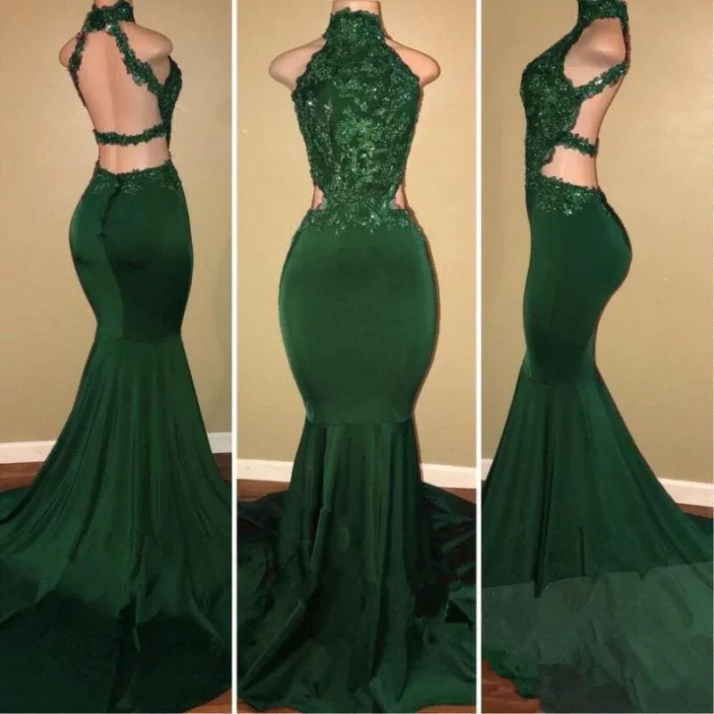 B| Bridelily Lace Sleeveless High Neck Mermaid Prom Dress