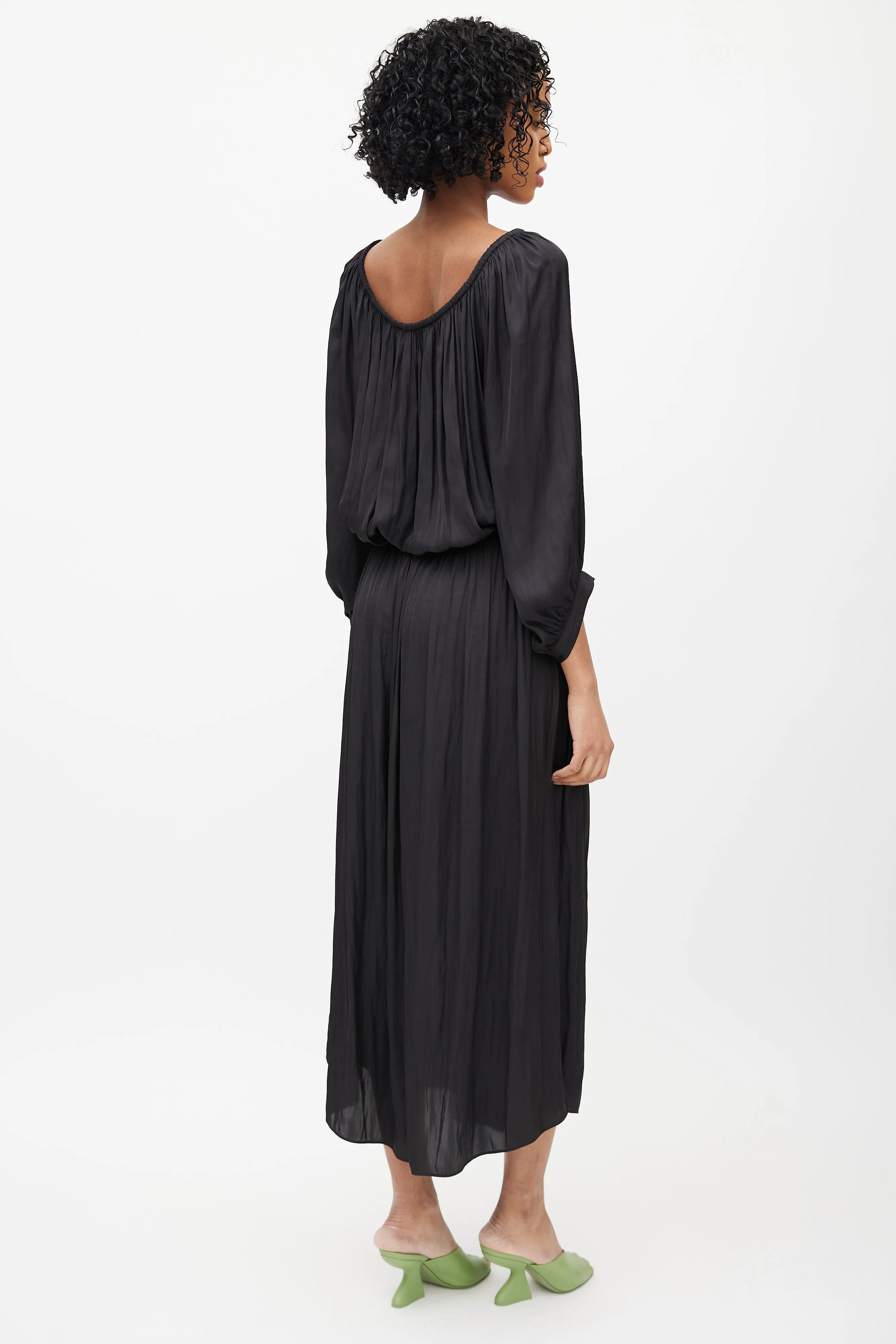 Black Off The Shoulder Pleated Dress