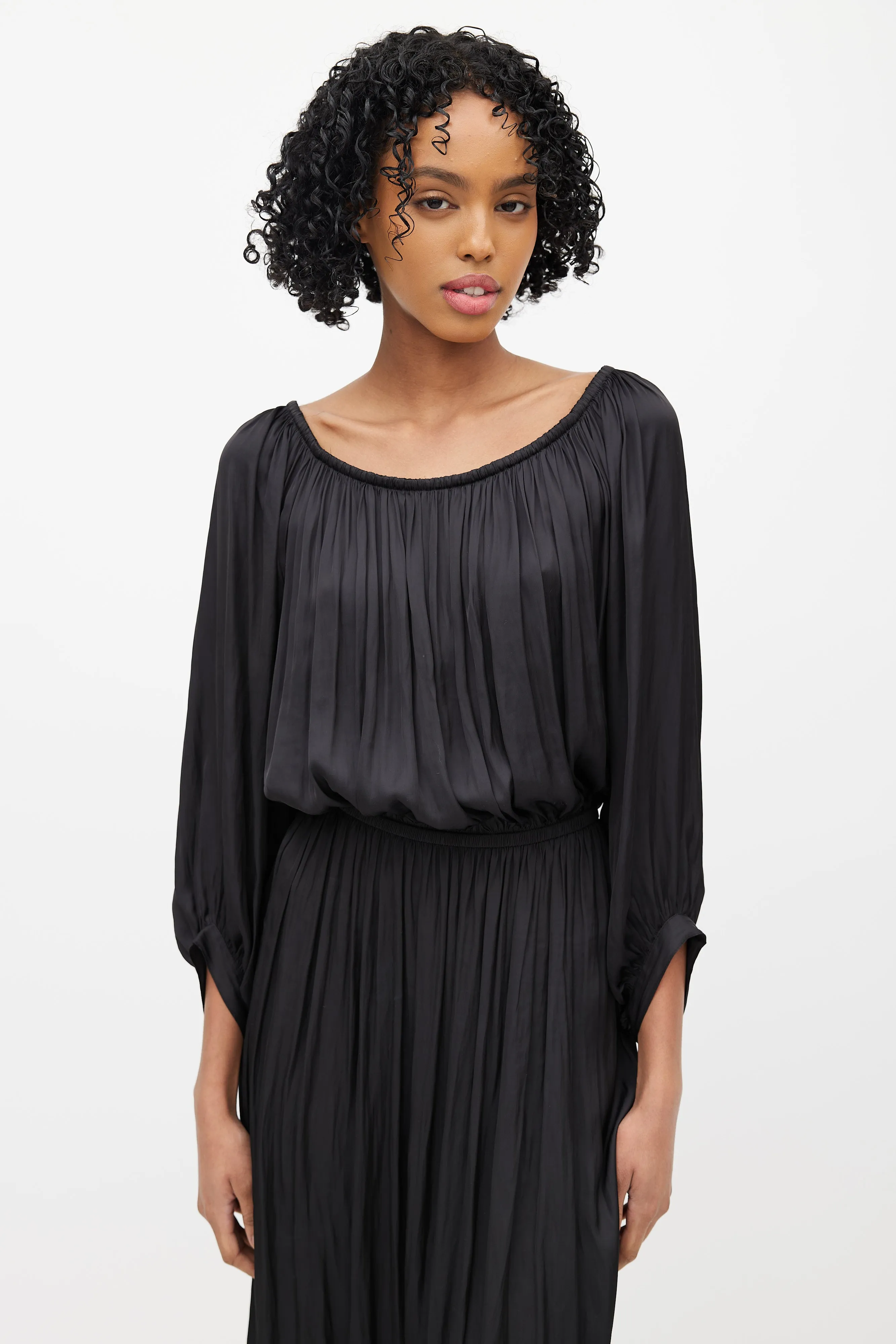 Black Off The Shoulder Pleated Dress