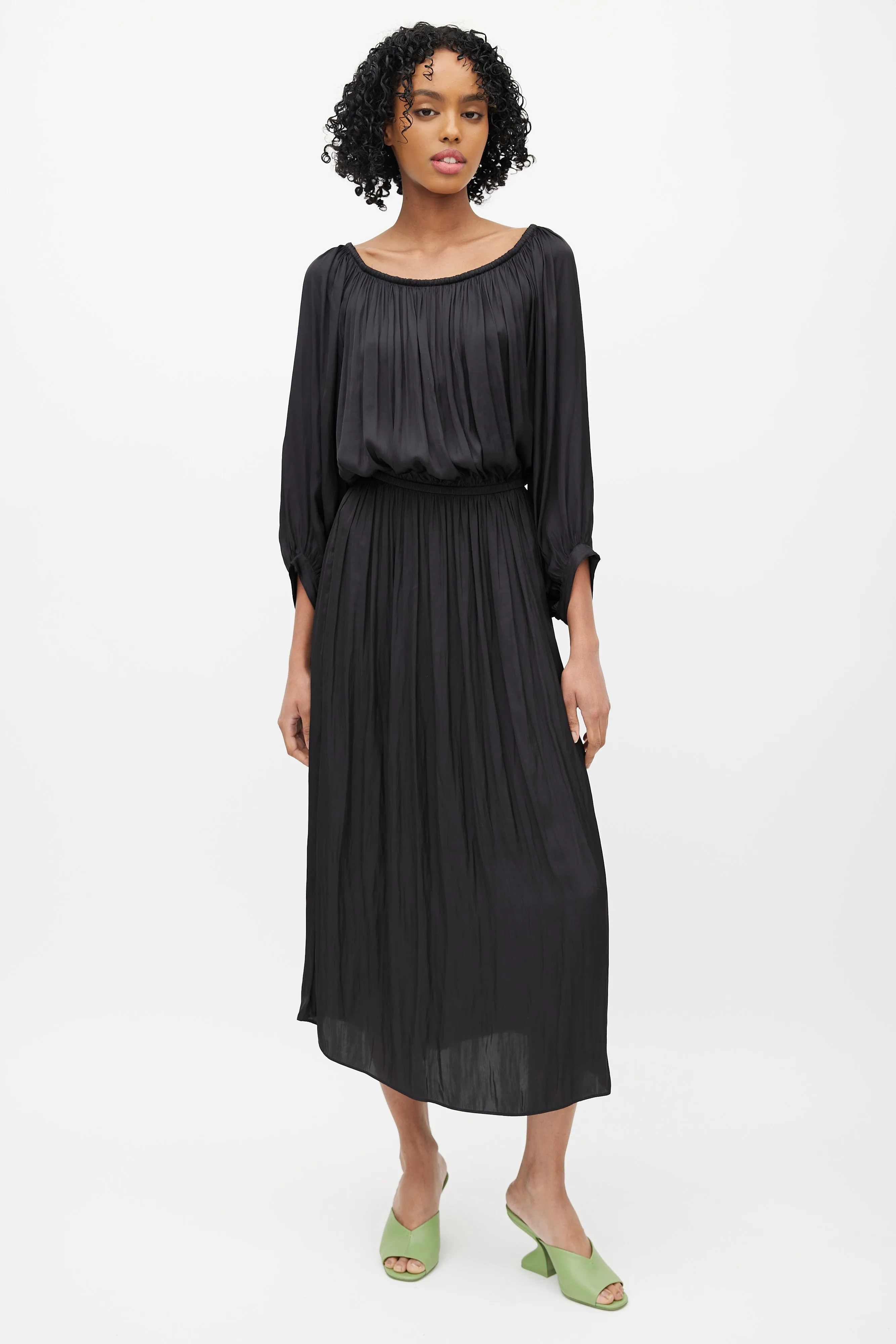 Black Off The Shoulder Pleated Dress
