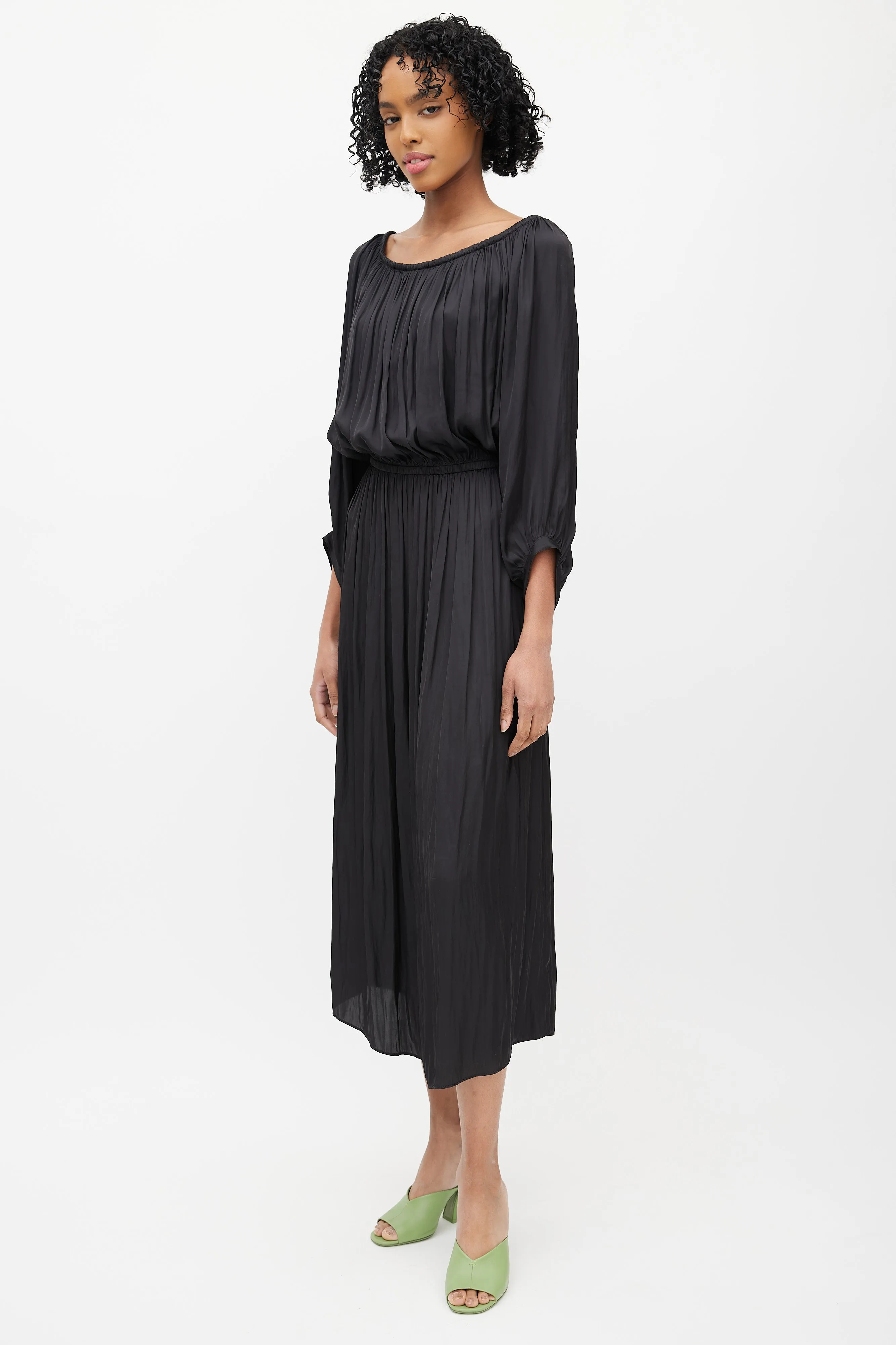 Black Off The Shoulder Pleated Dress