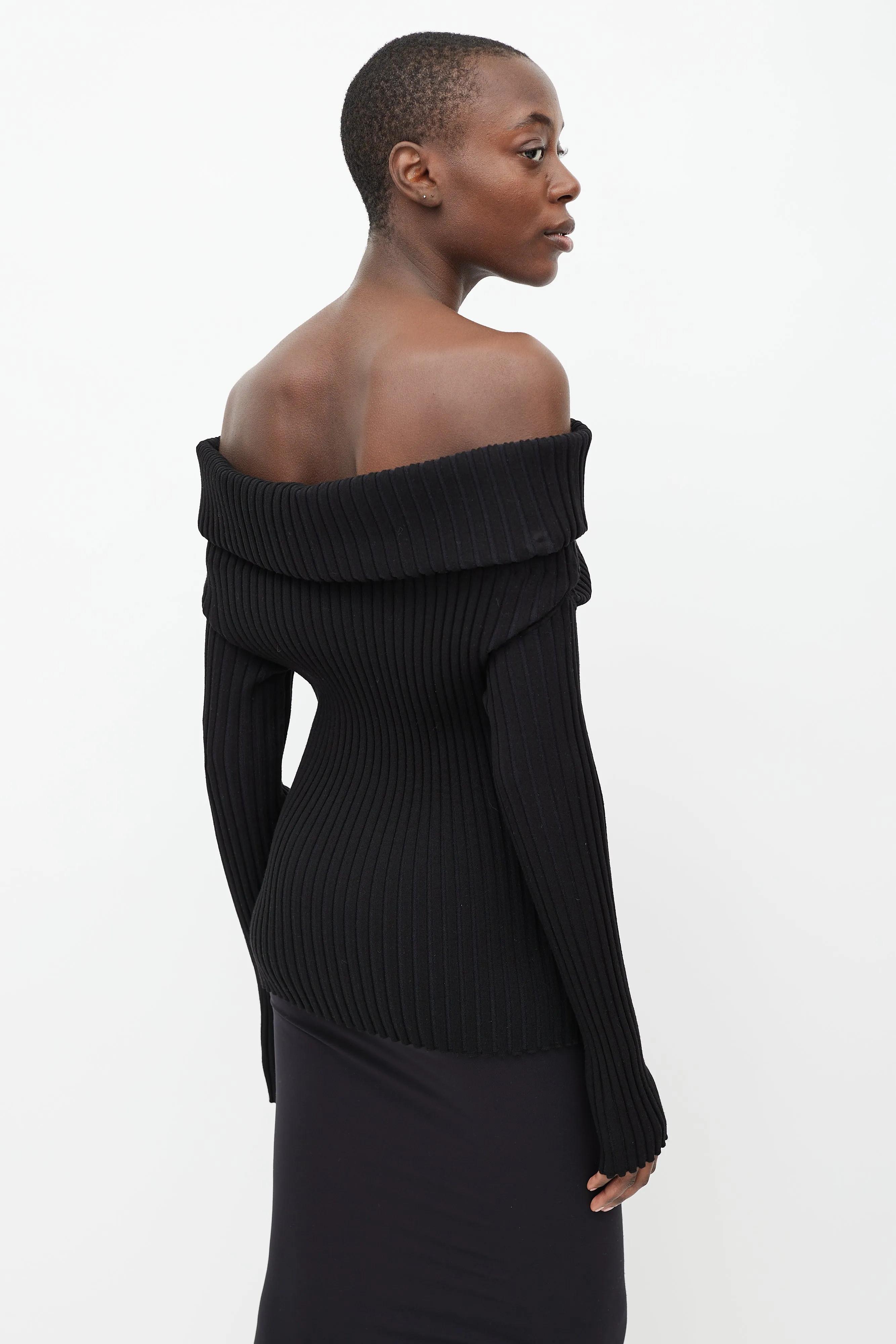 Black Ribbed Off The Shoulder Sweater