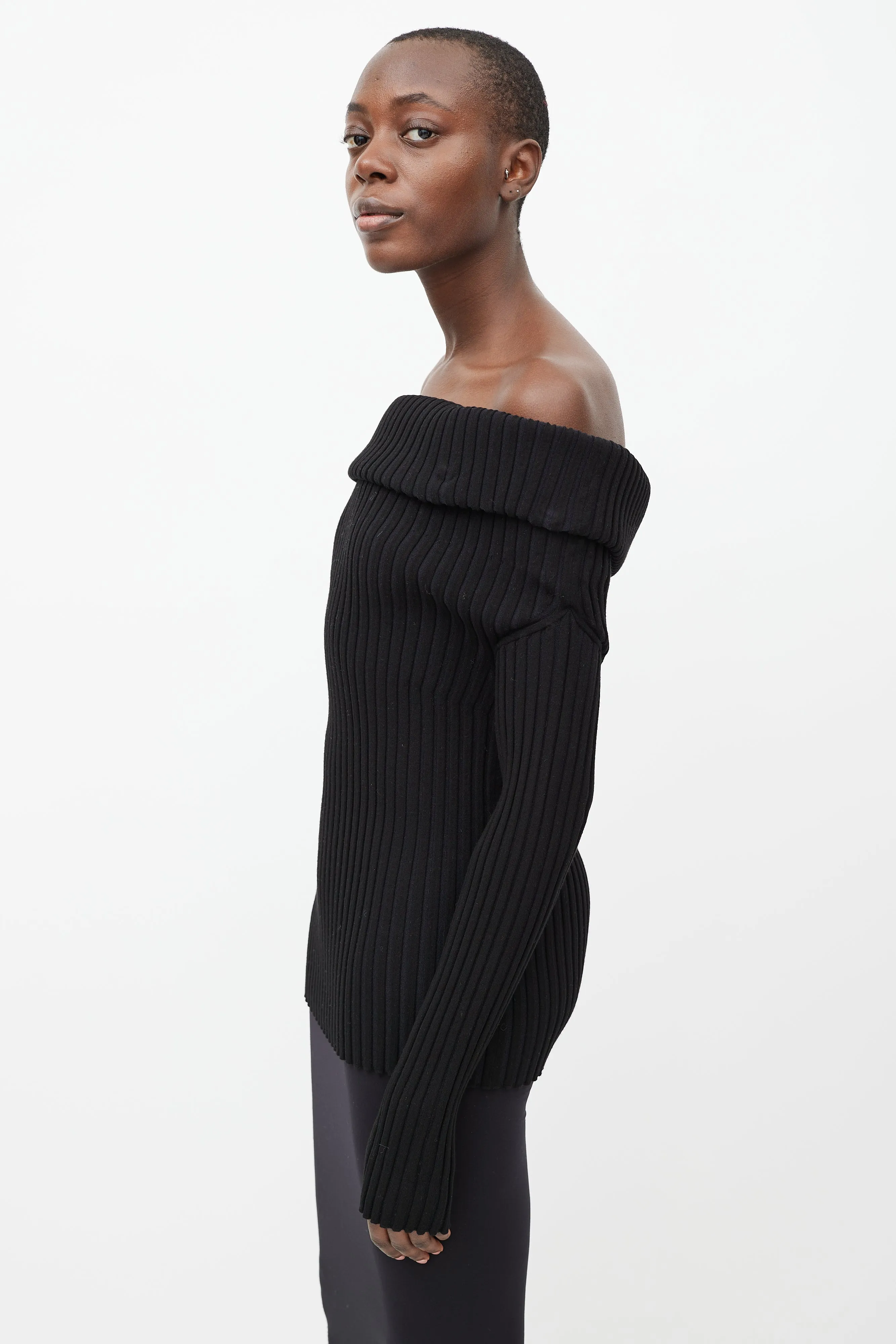 Black Ribbed Off The Shoulder Sweater