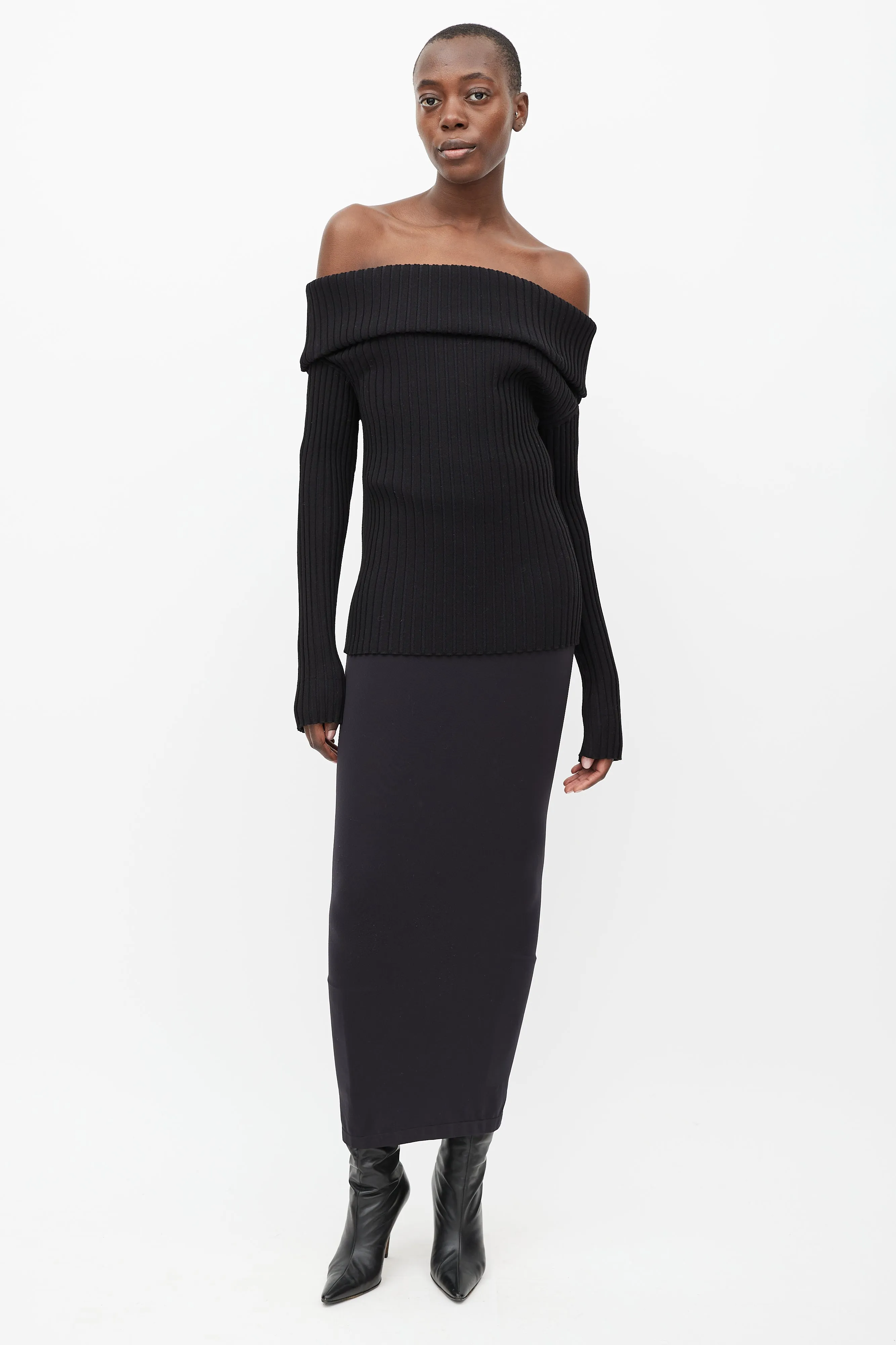 Black Ribbed Off The Shoulder Sweater