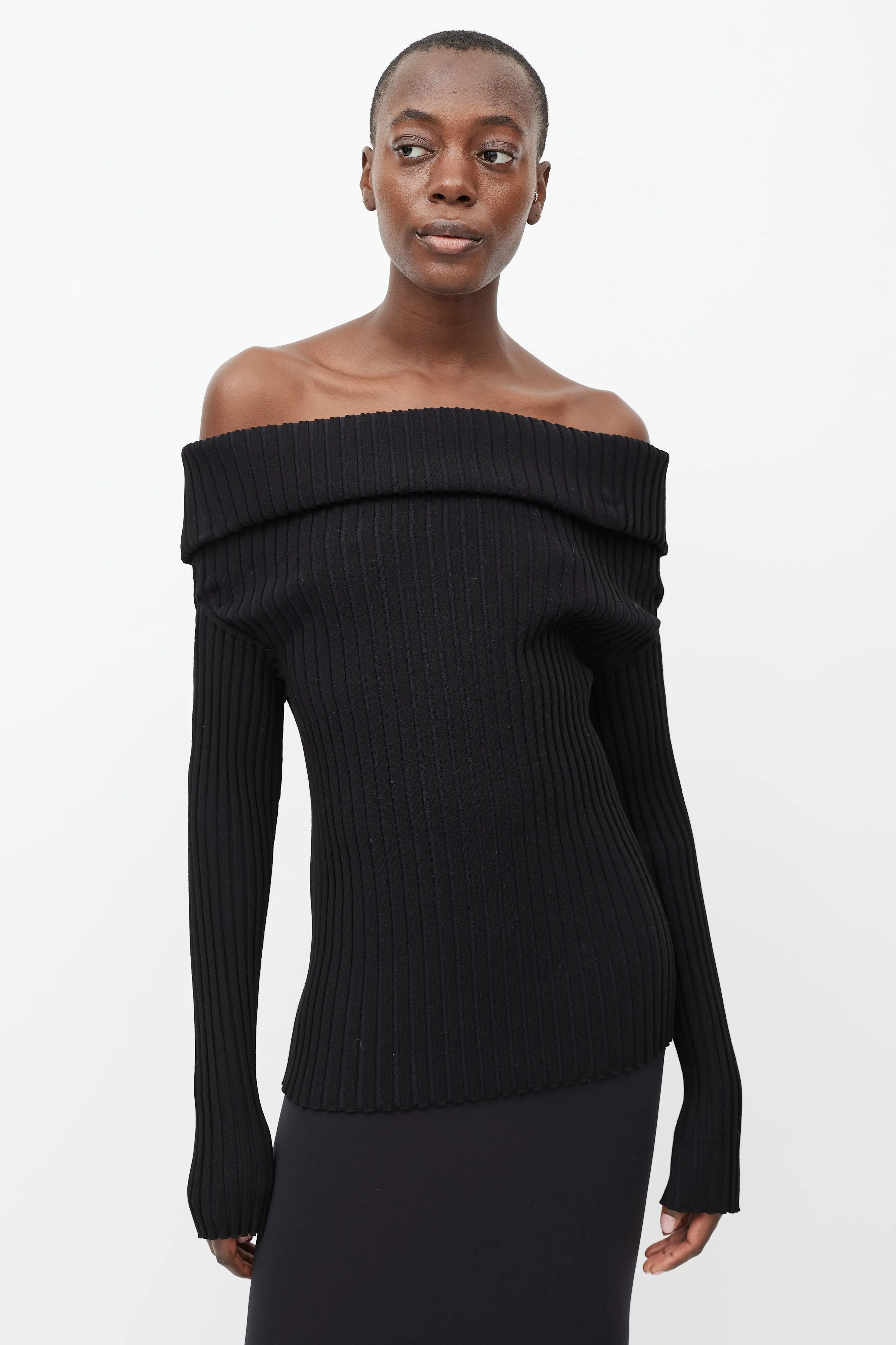 Black Ribbed Off The Shoulder Sweater
