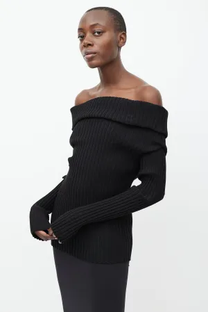 Black Ribbed Off The Shoulder Sweater