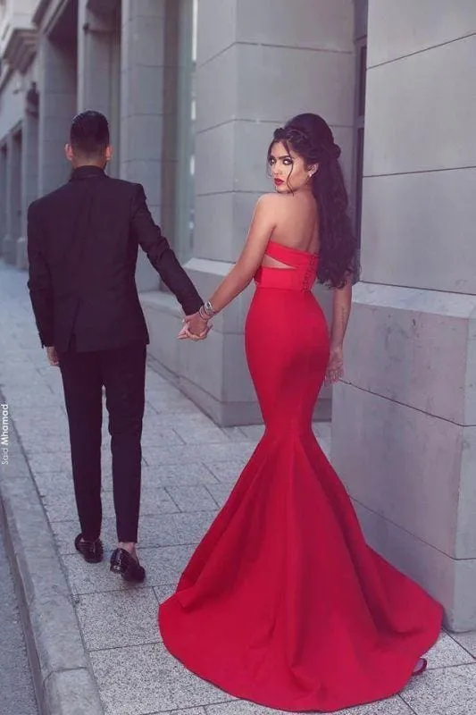 Bridelily Sexy Mermaid Sweetheart Sleeveless Red Long Evening Dresses
