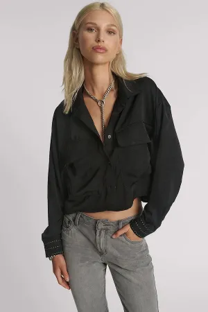 CRUSHED SATIN OVERSIZED POCKET CROPPED SHIRT