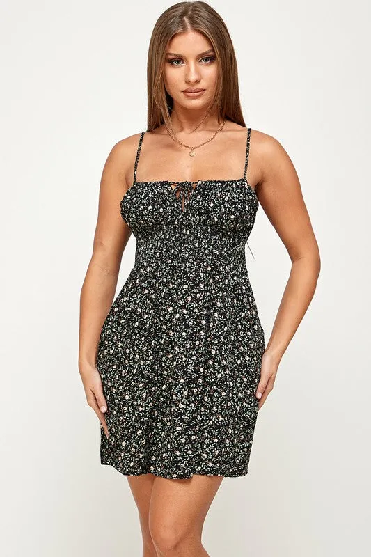 Floral Front Tie Mini Dress