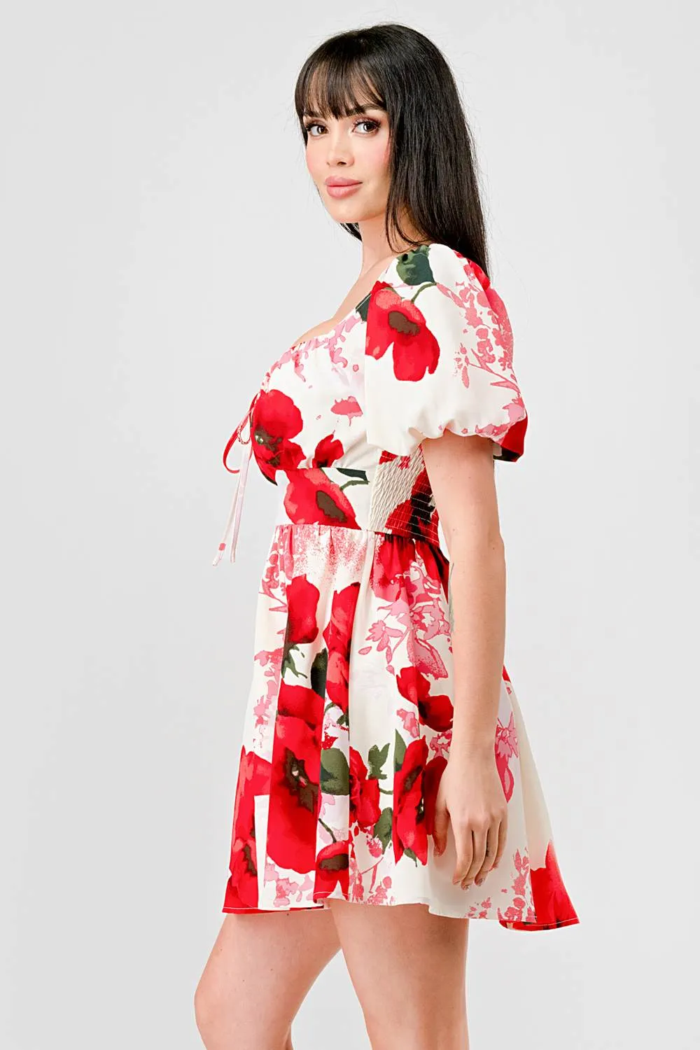 FLORAL SWEETHEART BUBBLE FIT & FLARE MINI DRESS