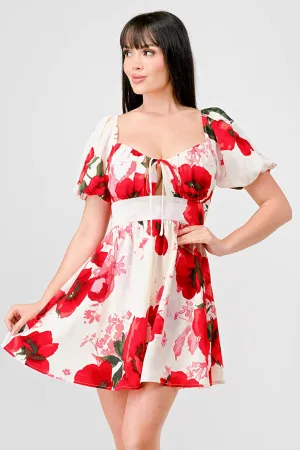 FLORAL SWEETHEART BUBBLE FIT & FLARE MINI DRESS