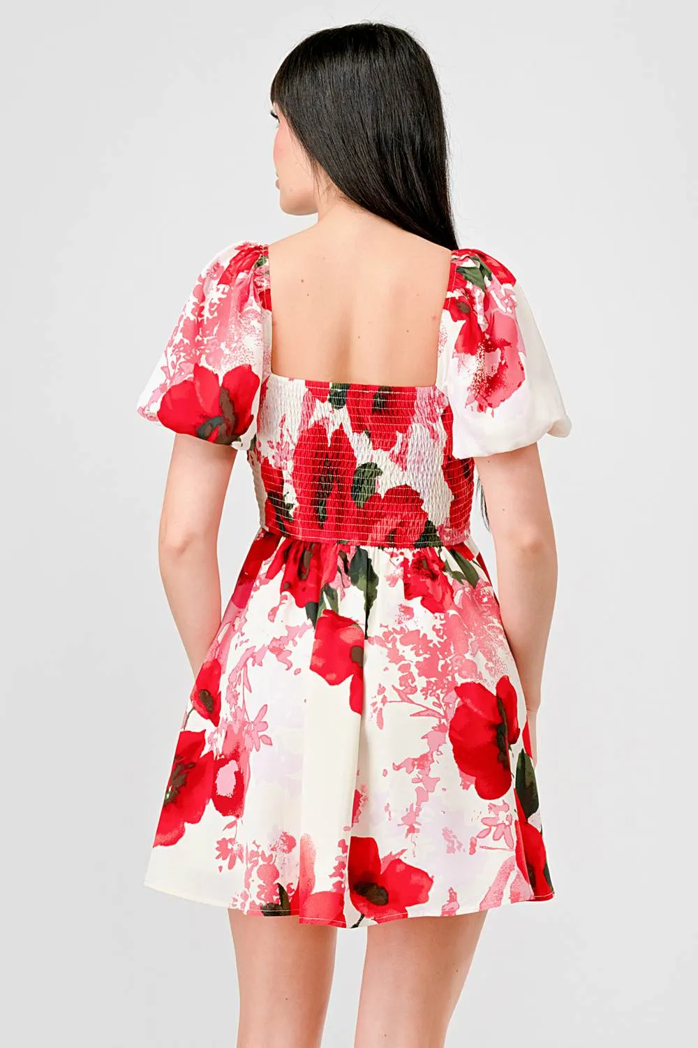 FLORAL SWEETHEART BUBBLE FIT & FLARE MINI DRESS