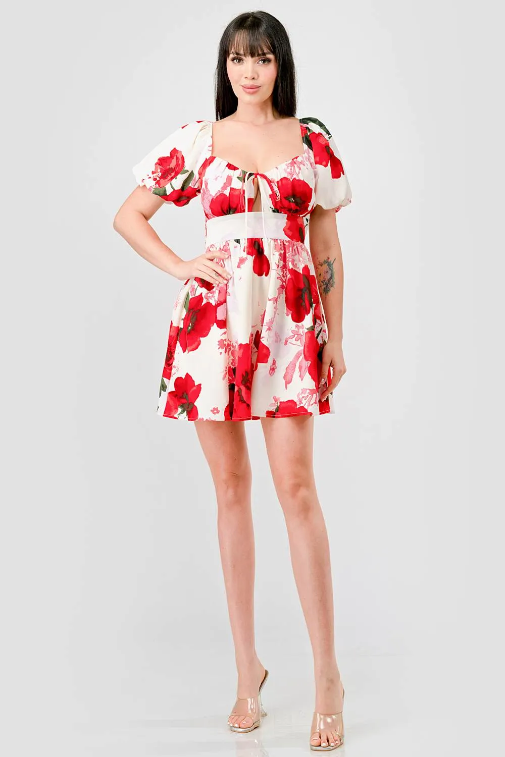 FLORAL SWEETHEART BUBBLE FIT & FLARE MINI DRESS
