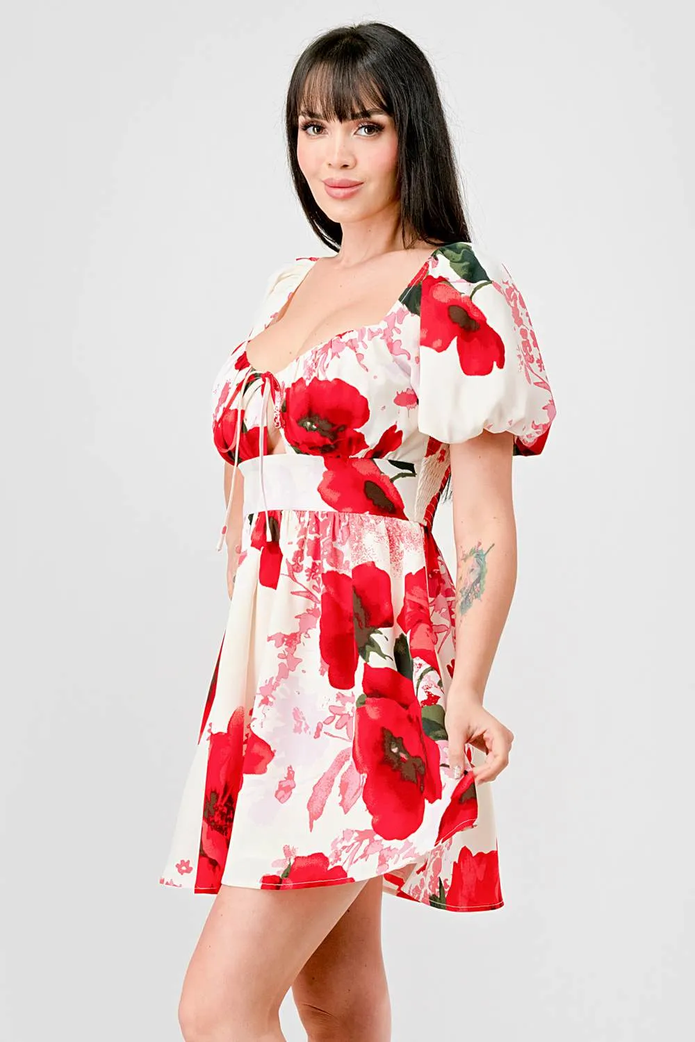 FLORAL SWEETHEART BUBBLE FIT & FLARE MINI DRESS