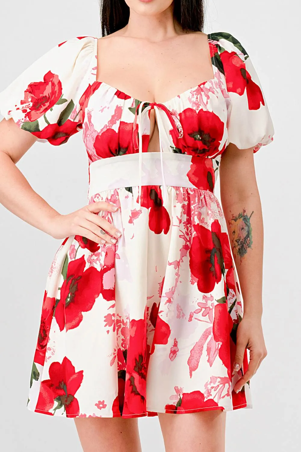 FLORAL SWEETHEART BUBBLE FIT & FLARE MINI DRESS