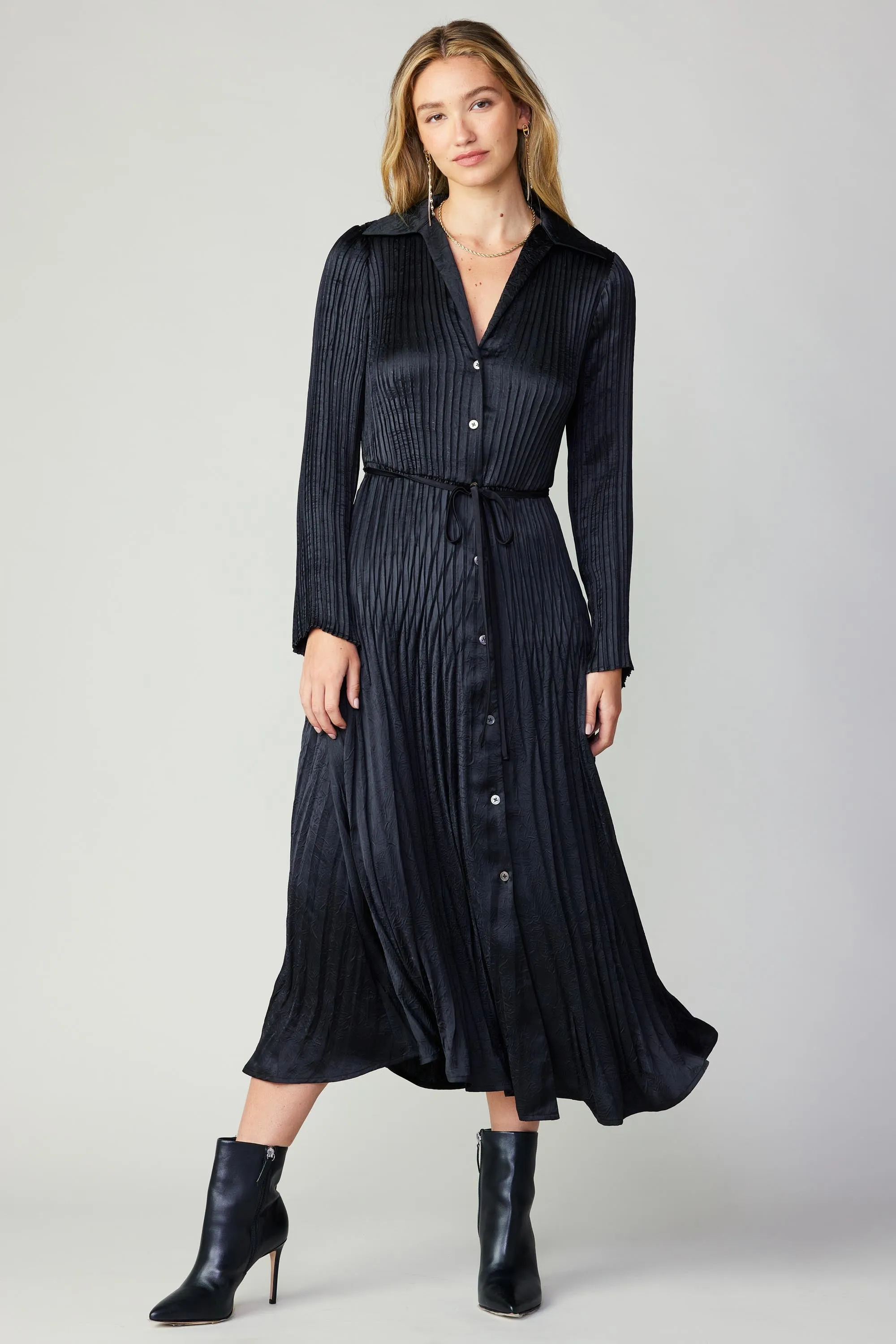 Plisse Button Down Dress