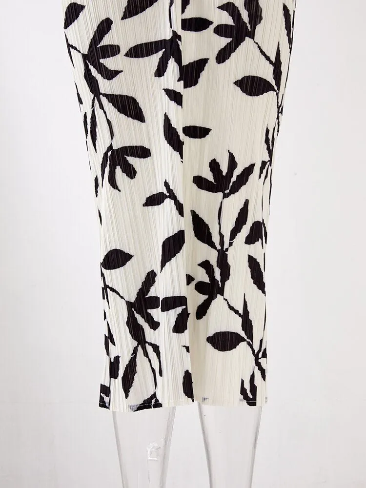Pre Order:  Black Leaves Pleated Dress