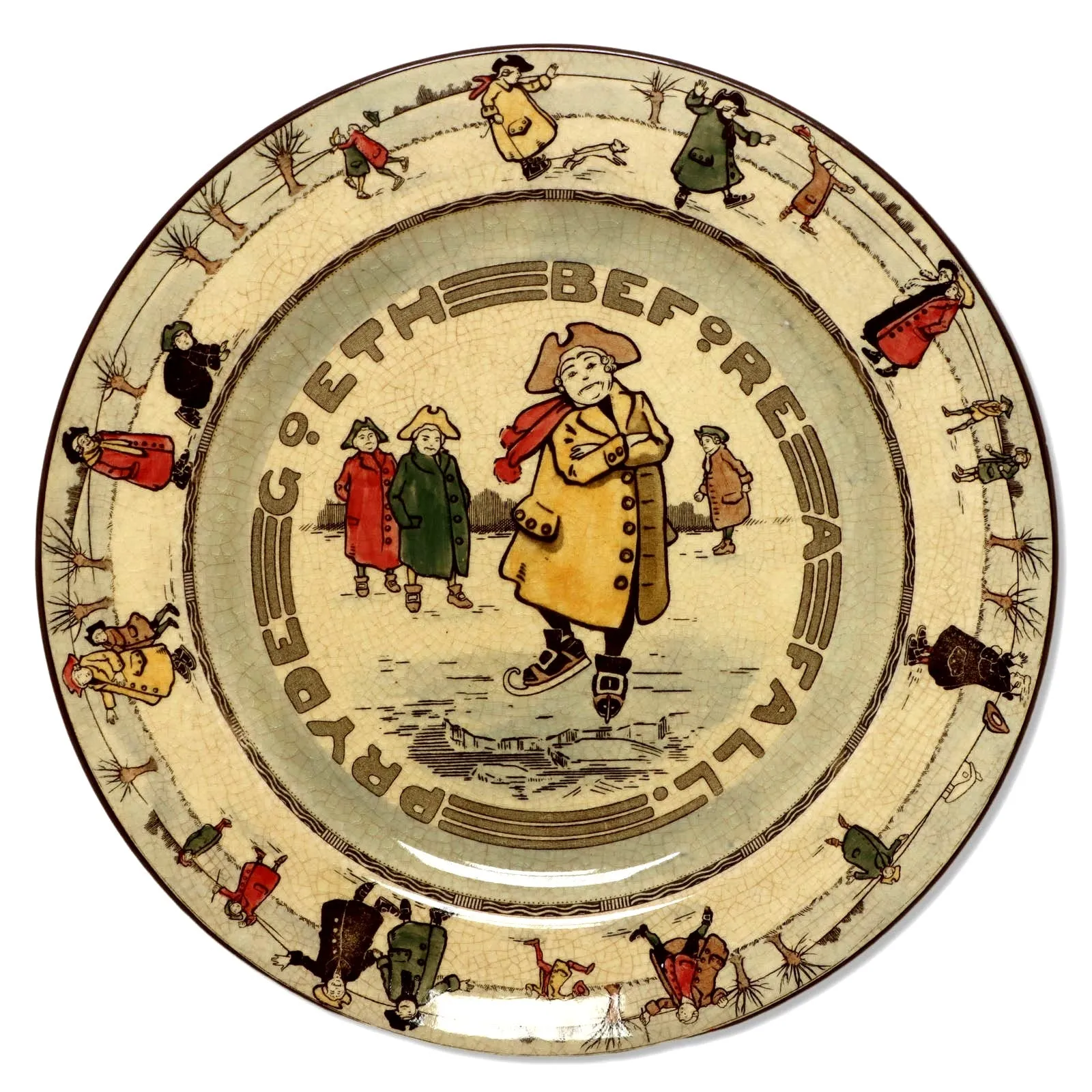 Royal Doulton D2789 Skating Pryde Goeth Before A Fall 10 5/8" Dinner Plate 1908