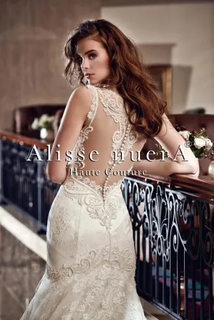 Square Neck Lace Embroidered Fit and Flare Wedding Dress
