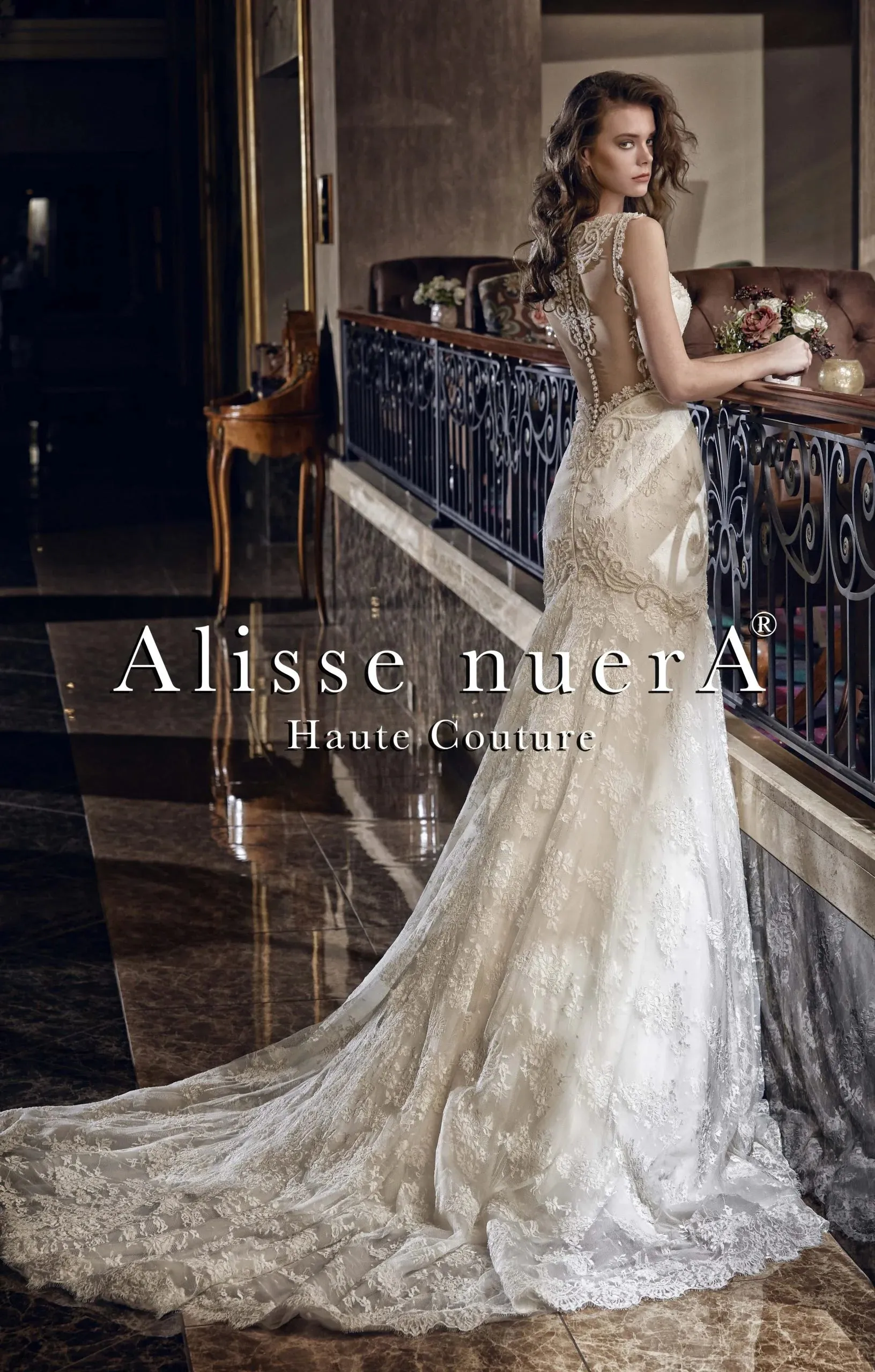 Square Neck Lace Embroidered Fit and Flare Wedding Dress