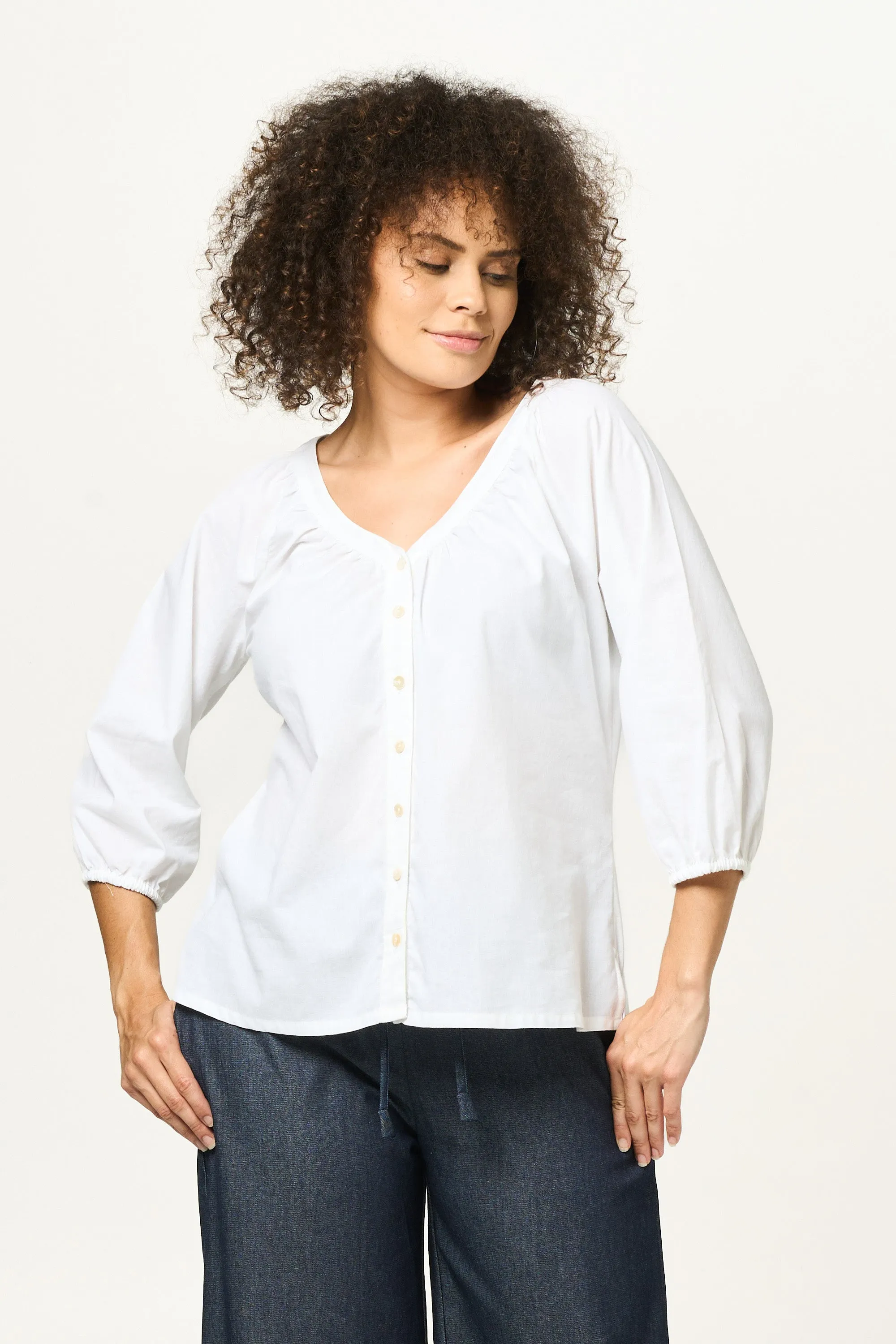 Top Peasant - White Cotton
