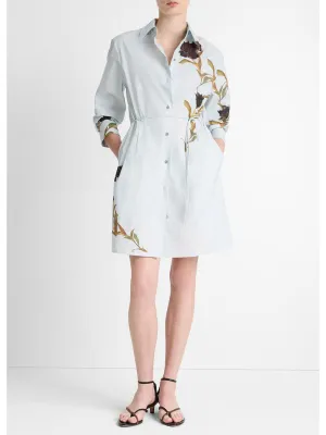 Vince Placed Iris Cotton Shirt Dress Salt Glass/Black Iris