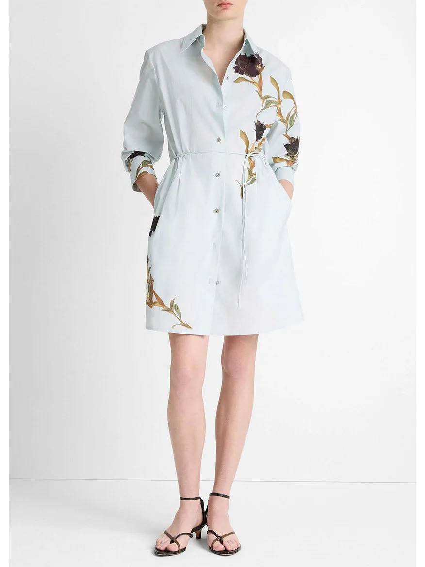 Vince Placed Iris Cotton Shirt Dress Salt Glass/Black Iris