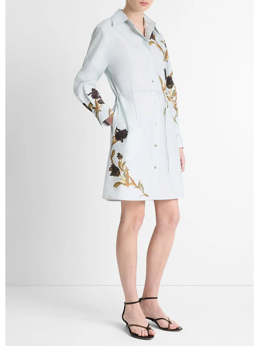 Vince Placed Iris Cotton Shirt Dress Salt Glass/Black Iris