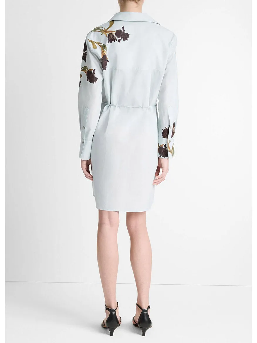 Vince Placed Iris Cotton Shirt Dress Salt Glass/Black Iris