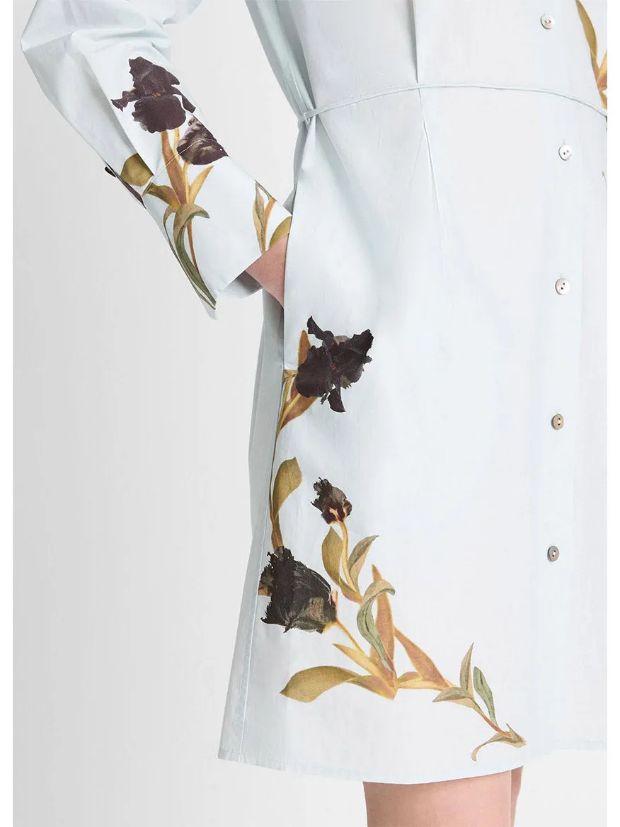 Vince Placed Iris Cotton Shirt Dress Salt Glass/Black Iris